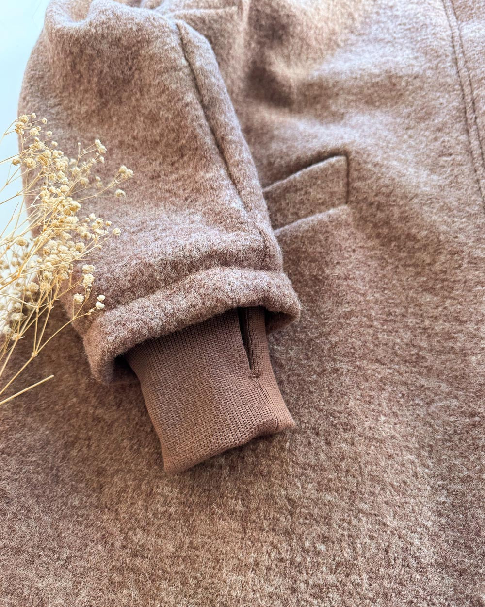 Sofortkauf: Damen Walkmantel mit Reißverschluss - Schlamm/Kuschelfleece Creme komplett gefüttert, Gr. XL (46/48)