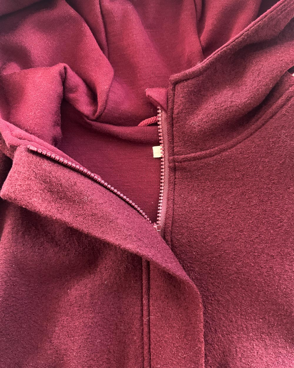 Sofortkauf: Damen Merino-Walkmantel mit Reißverschluss - Beere mit Wolljersey komplett gefüttert, Gr. L(42/44)