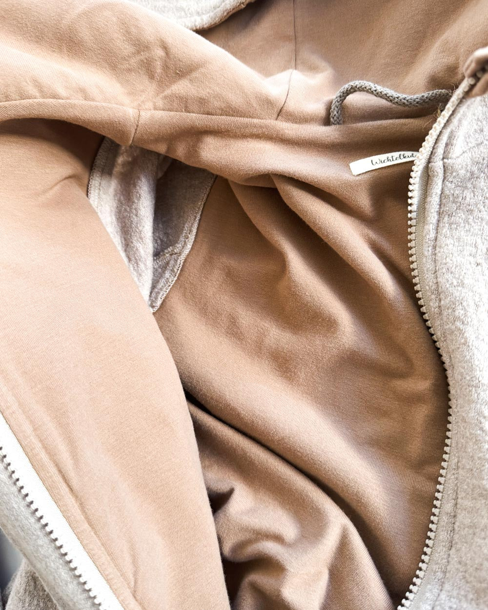 Sofortkauf: Damen Merino-Walkmantel mit Reißverschluss - Creme/Camel komplett gefüttert, Gr. S (34/36)