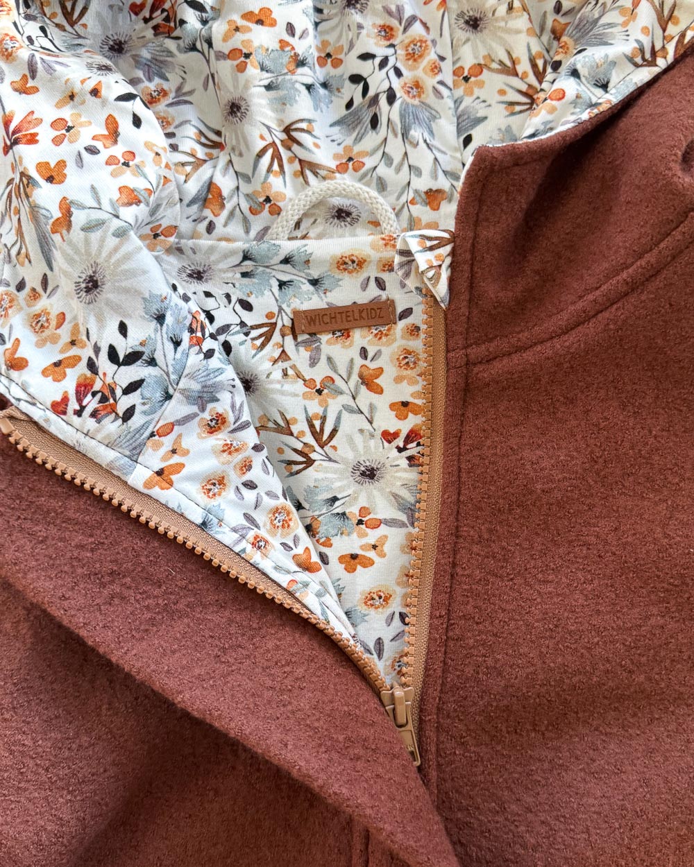 Sofortkauf: Damen Merino-Walkmantel mit Reißverschluss - Umbra/Blütentraum komplett gefüttert, Gr. S (34/36)