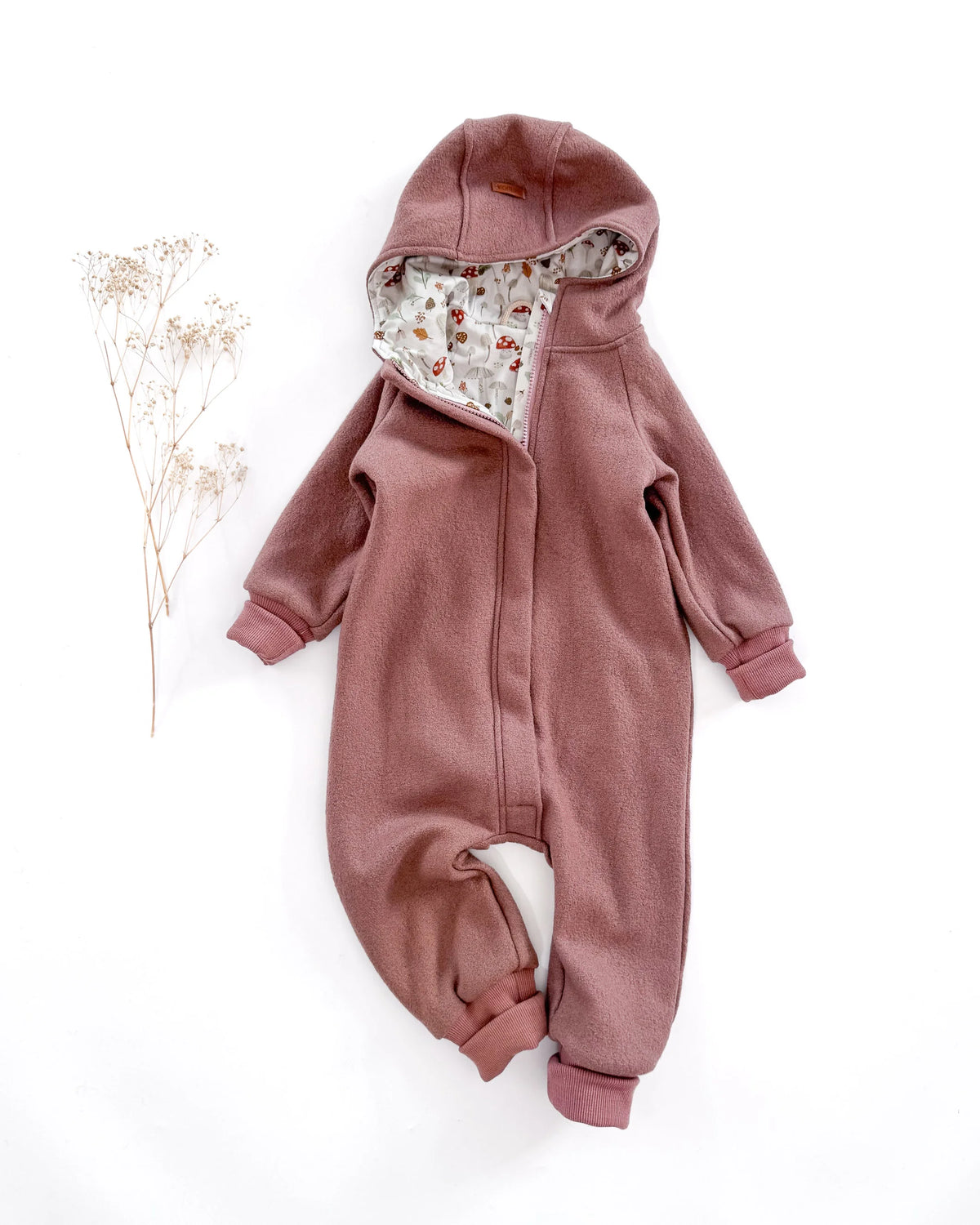 Sofortkauf: Merino-Walk Overall mit Reißverschluss in Altrosa/Mini Mushrooms, Gr.92/98