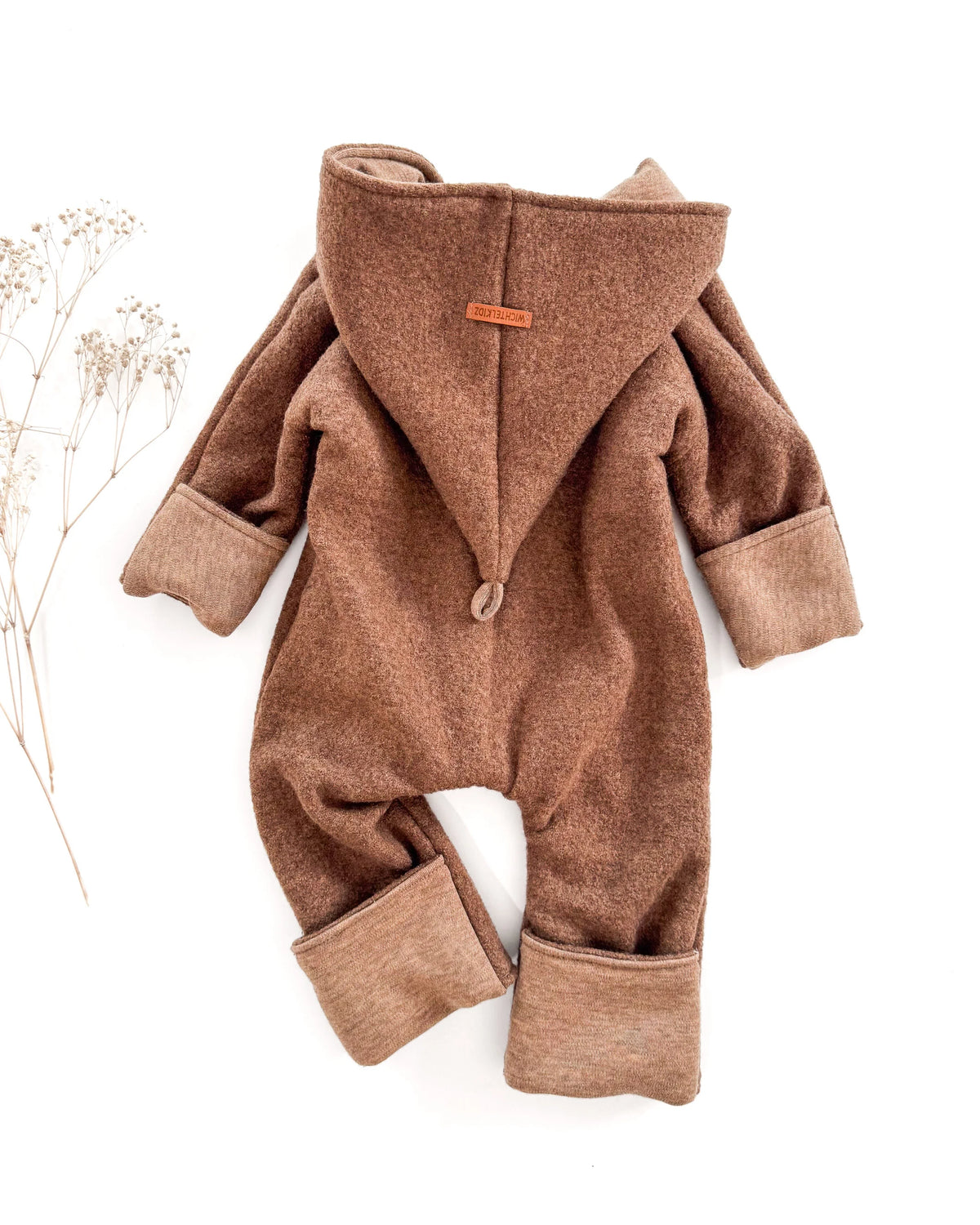 Sofortkauf: Merino-Walkoverall in Hazel/Wollj. Camel mit Umschlagbündchen, Gr. 56/62