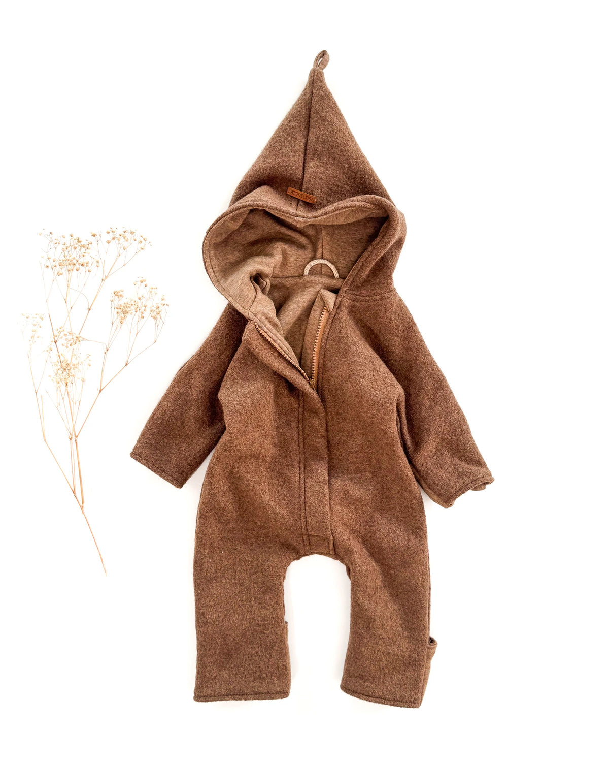 Sofortkauf: Merino-Walkoverall in Hazel/Wollj. Camel mit Umschlagbündchen, Gr. 56/62