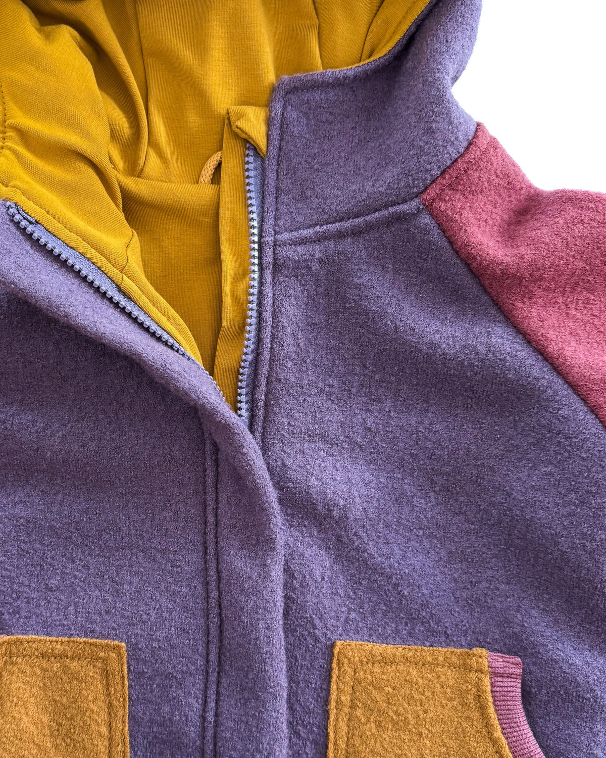Sofortkauf: Colorblock Walkjacke in Lila/Mauve/Senf, Gr. 98/104