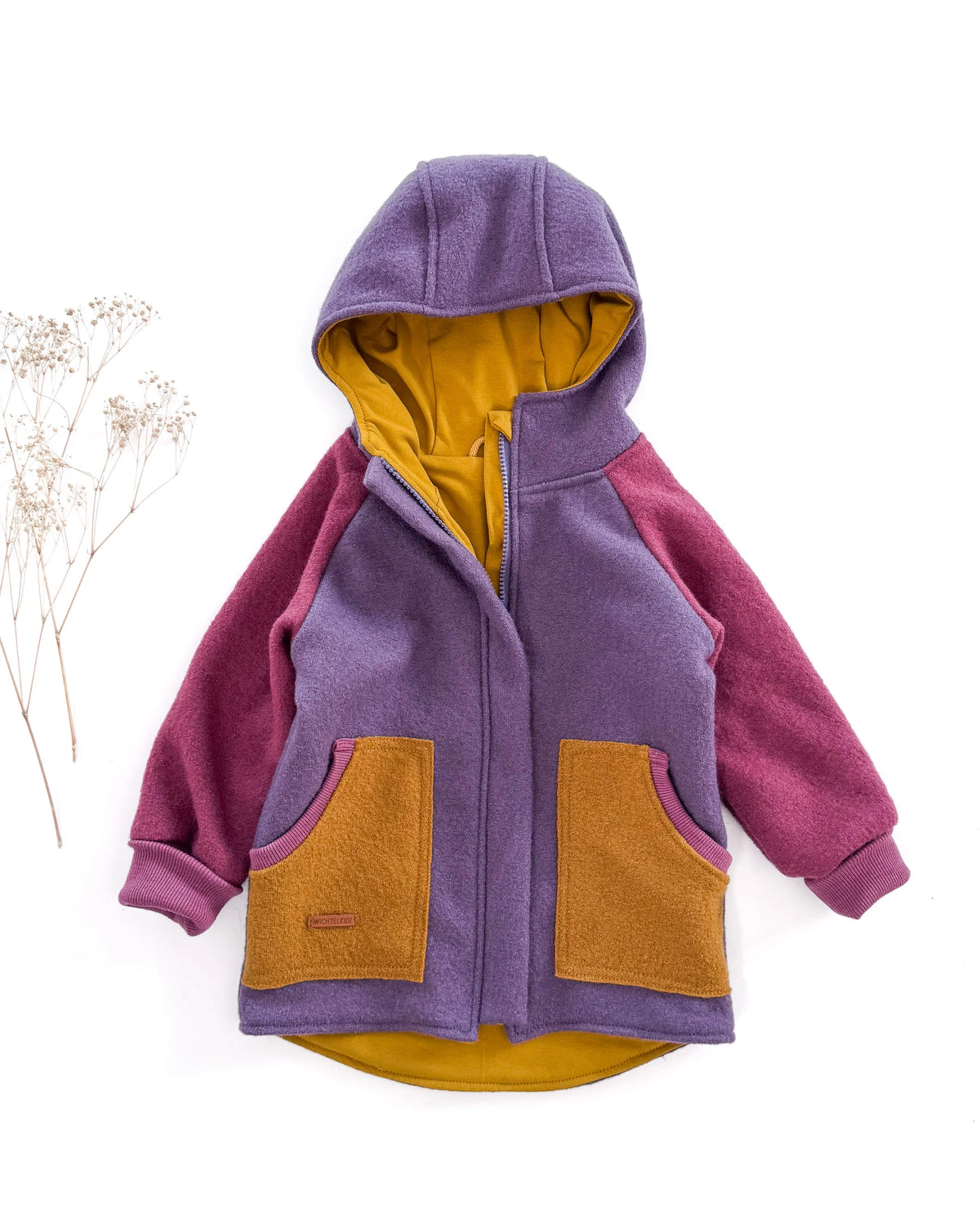 Sofortkauf: Colorblock Walkjacke in Lila/Mauve/Senf, Gr. 98/104