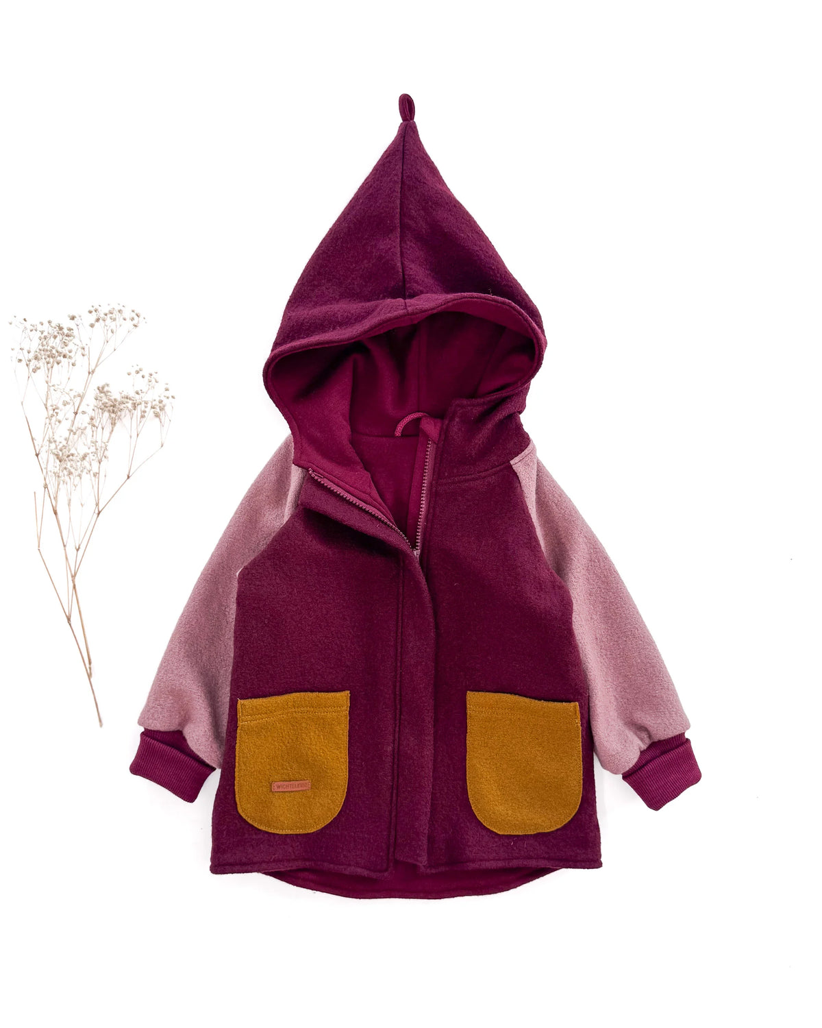 Sofortkauf: Colorblock Merino-Walkjacke in Beere/Altrosa/Senf, Gr. 92/98