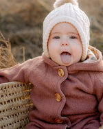 Wollwalk Overall für Kinder aus 100% Schurwolle mit Knöpfen aus Steinnuss, warm, atmungsaktiv und ideal für Herbst, Winter und Frühling