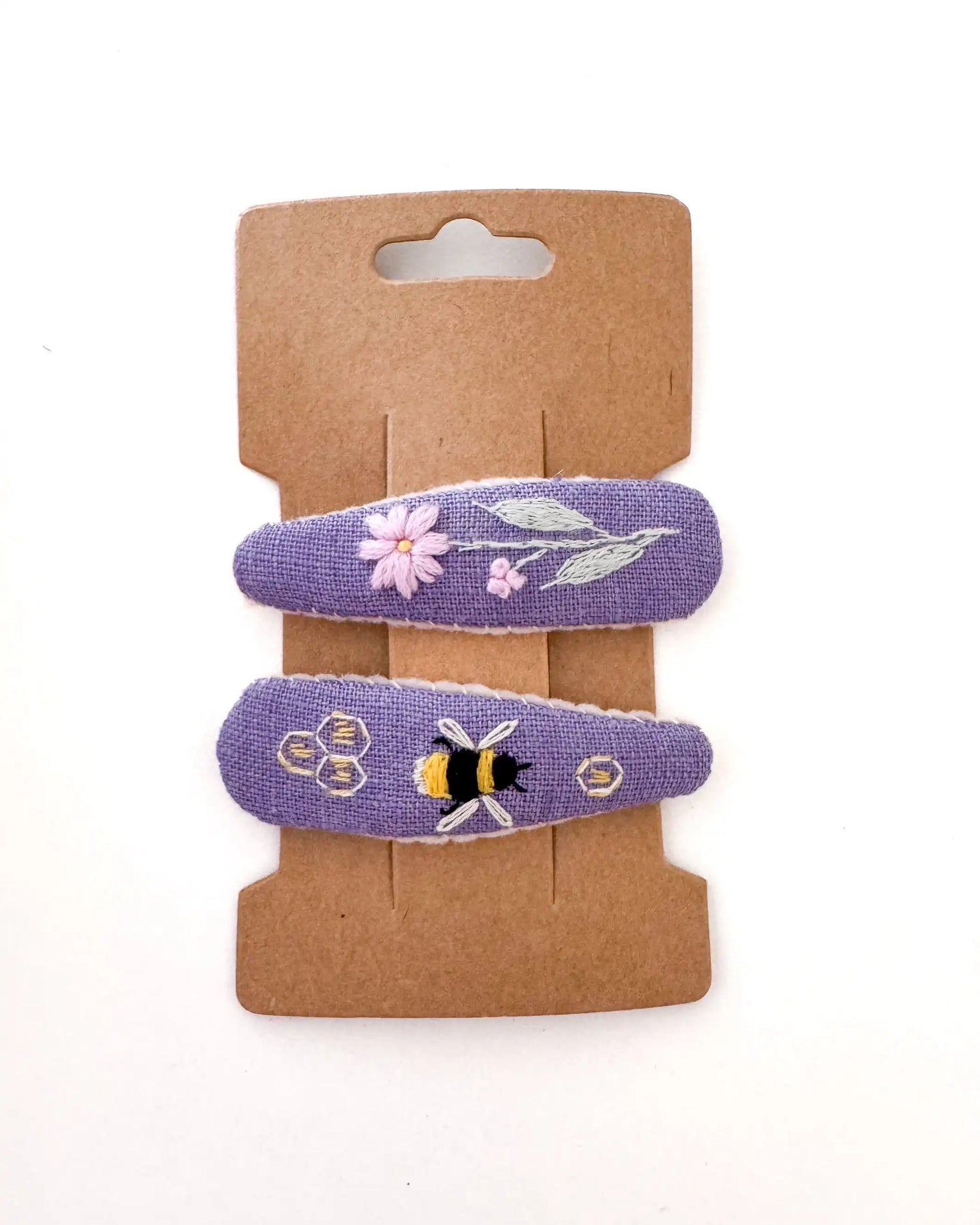 handbestickte Haarspangen 2er-Set – Lavendel "Biene"