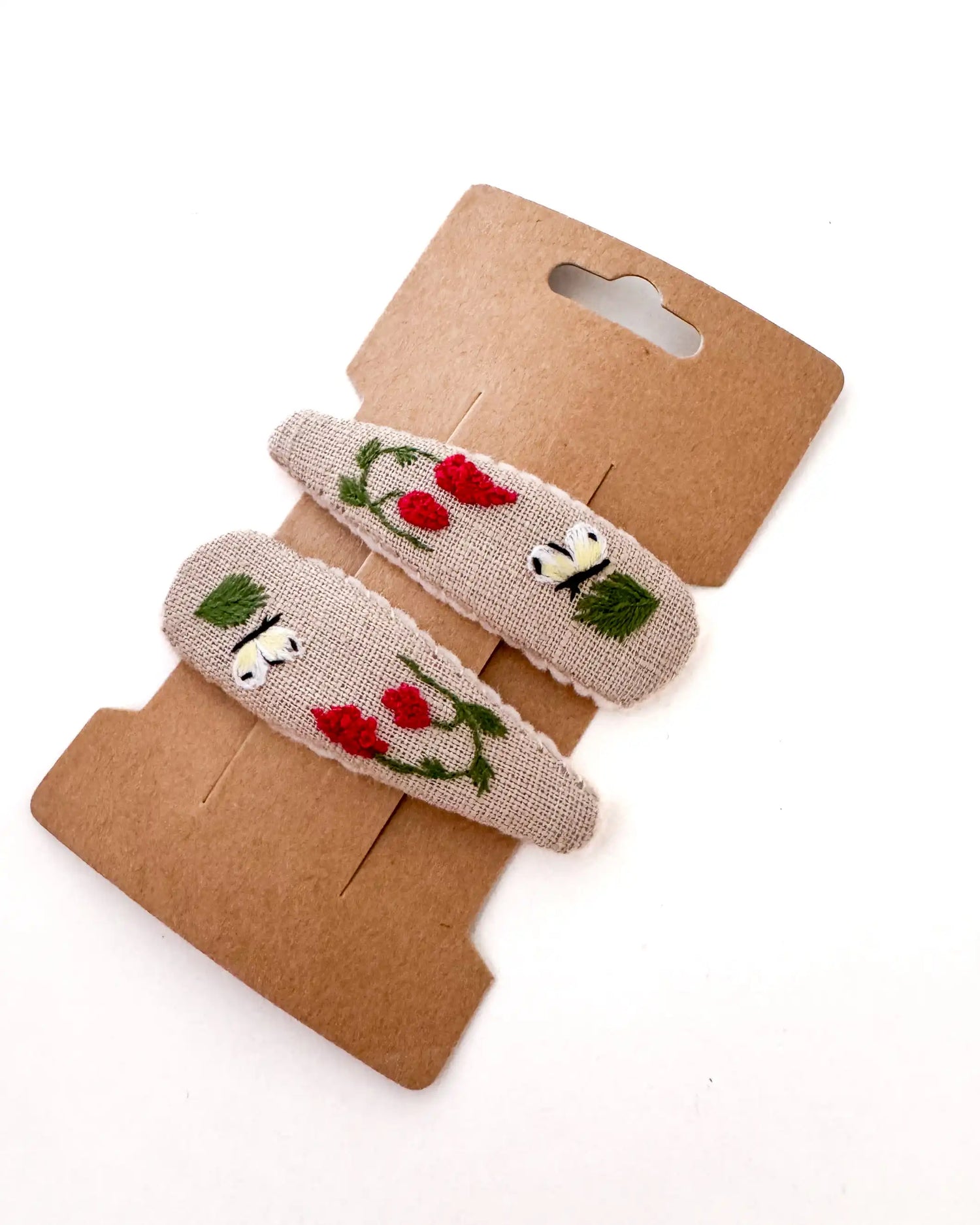 handbestickte Haarspangen 2er-Set – Sand "Schmetterling"