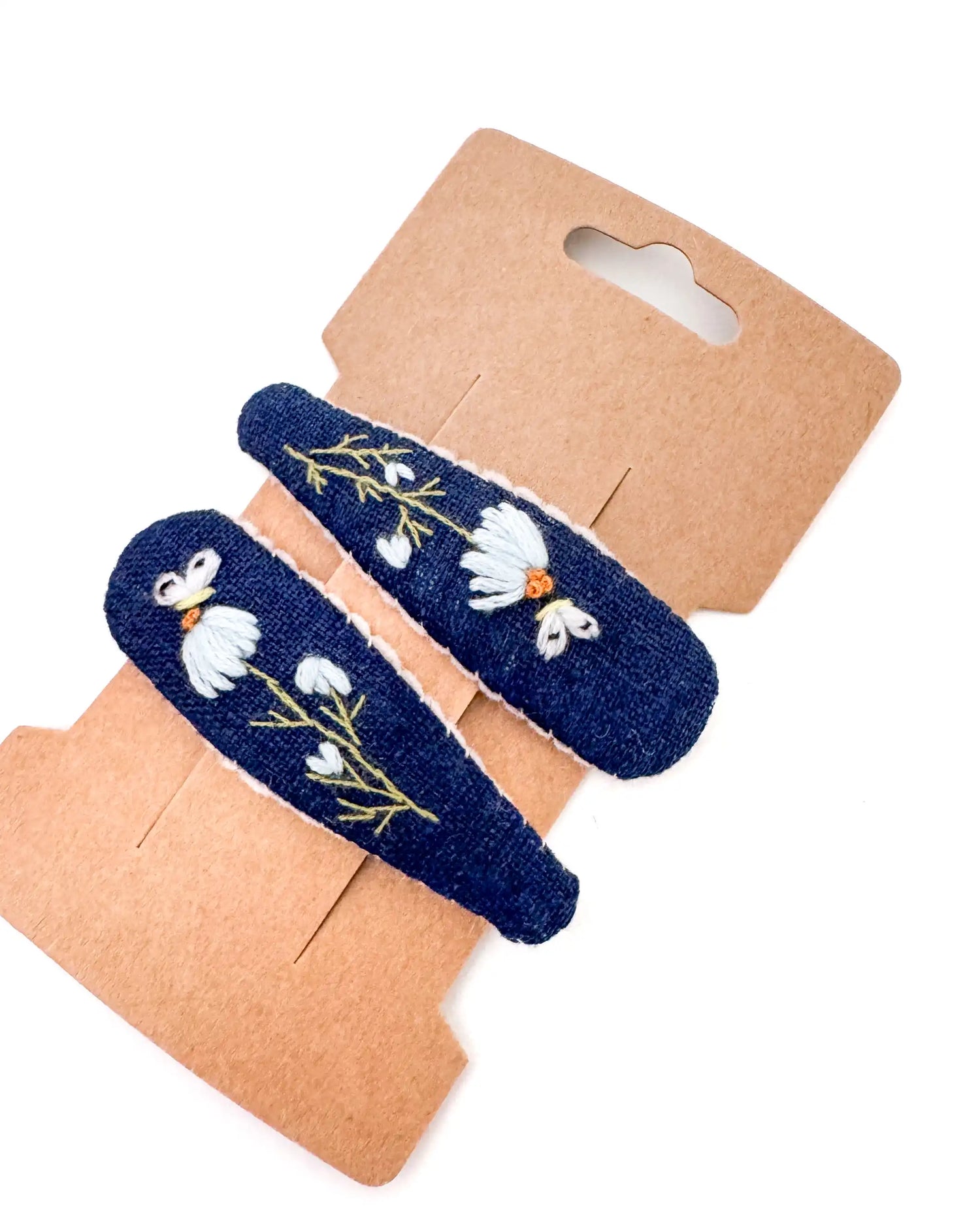 handbestickte Haarspangen 2er-Set – Marineblau "Schmetterling"
