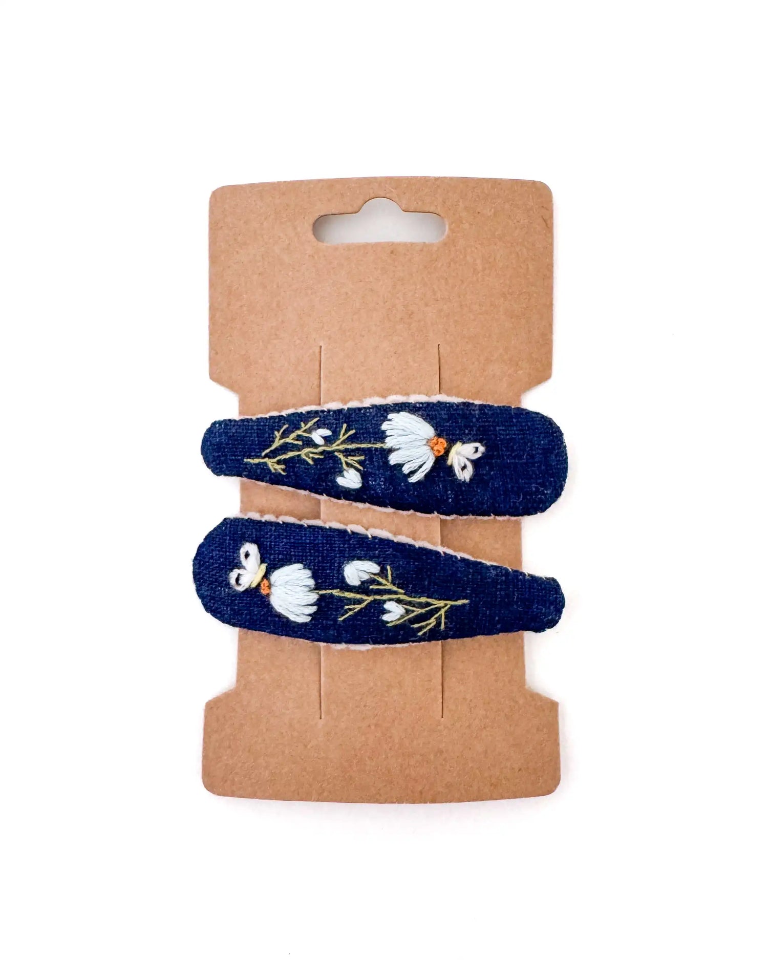 handbestickte Haarspangen 2er-Set – Marineblau "Schmetterling"