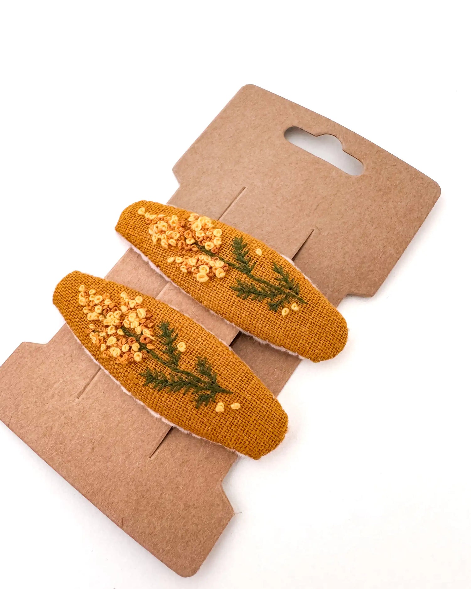 handbestickte Haarspangen 2er-Set – Senf "Staude"