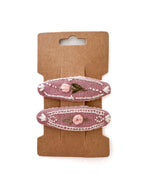 handbestickte Haarspangen Kinder aus 100% Leinen im 2er Set, Haarclips Mädchen mit Filzfutter und stabilem Edelstahlclip