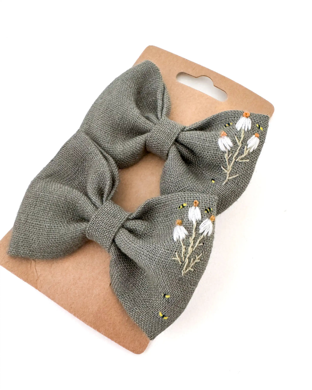 Haarspange mit Schleife für Kinder aus Leinen, natürlicher Haarschmuck für Mädchen, hochwertig bestickt und angenehm zu tragen