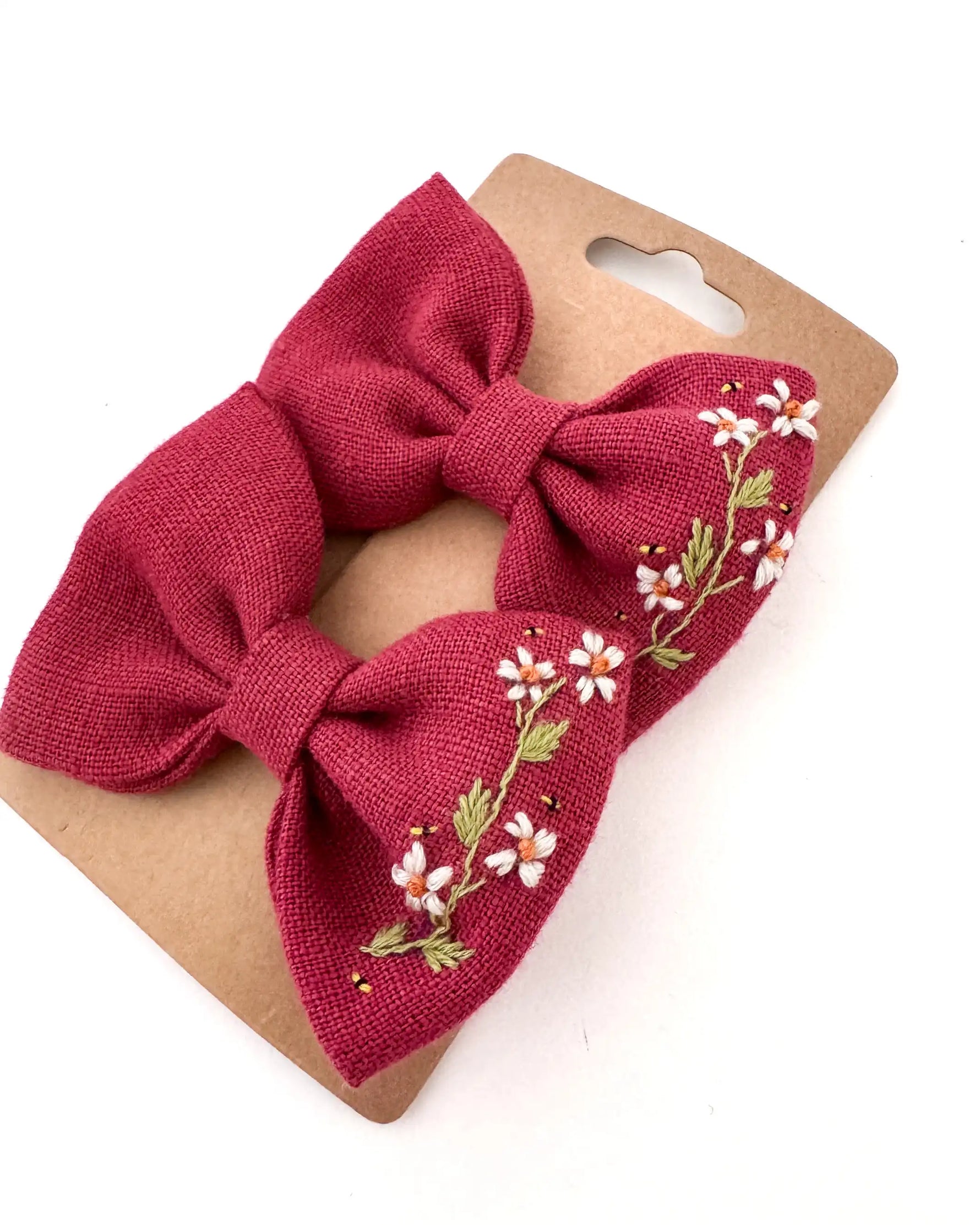 Haarclips mit Schleife für Mädchen im 2er Set, Leinen Haarschmuck handgemacht, perfekt für Alltag, Kindergarten und Feste