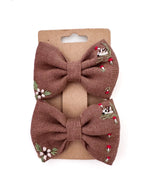 Haarspange mit Schleife für Kinder aus Leinen, natürlicher Haarschmuck für Mädchen, handbestickt mit Igelchen und Pilzen