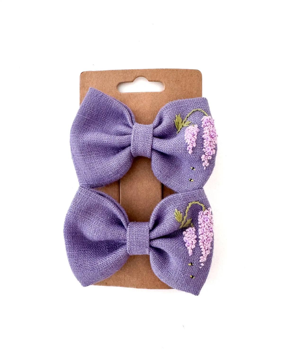 handbestickte Haarschleifen Kinder aus 100% Leinen im 2er Set, Haarspangen Mädchen mit stabilem Haarclip und bunten Motiven