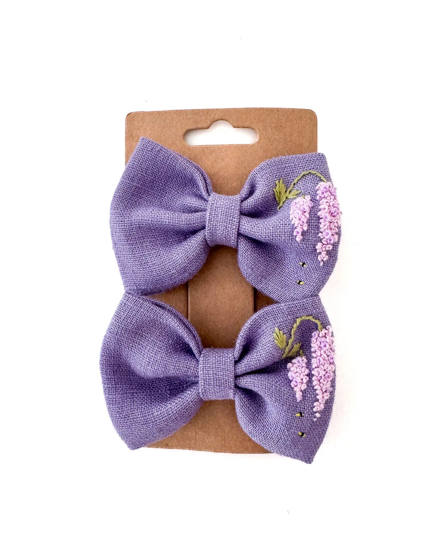 handbestickte Haarschleifen Kinder aus 100% Leinen im 2er Set, Haarspangen Mädchen mit stabilem Haarclip und bunten Motiven
