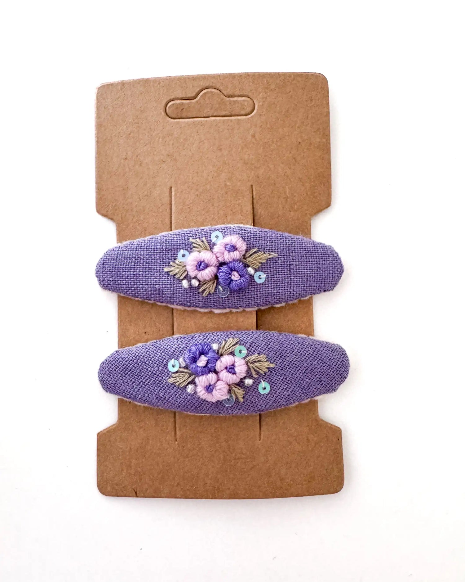 handbestickte Haarspangen 2er-Set – Lavendel "Blumen"