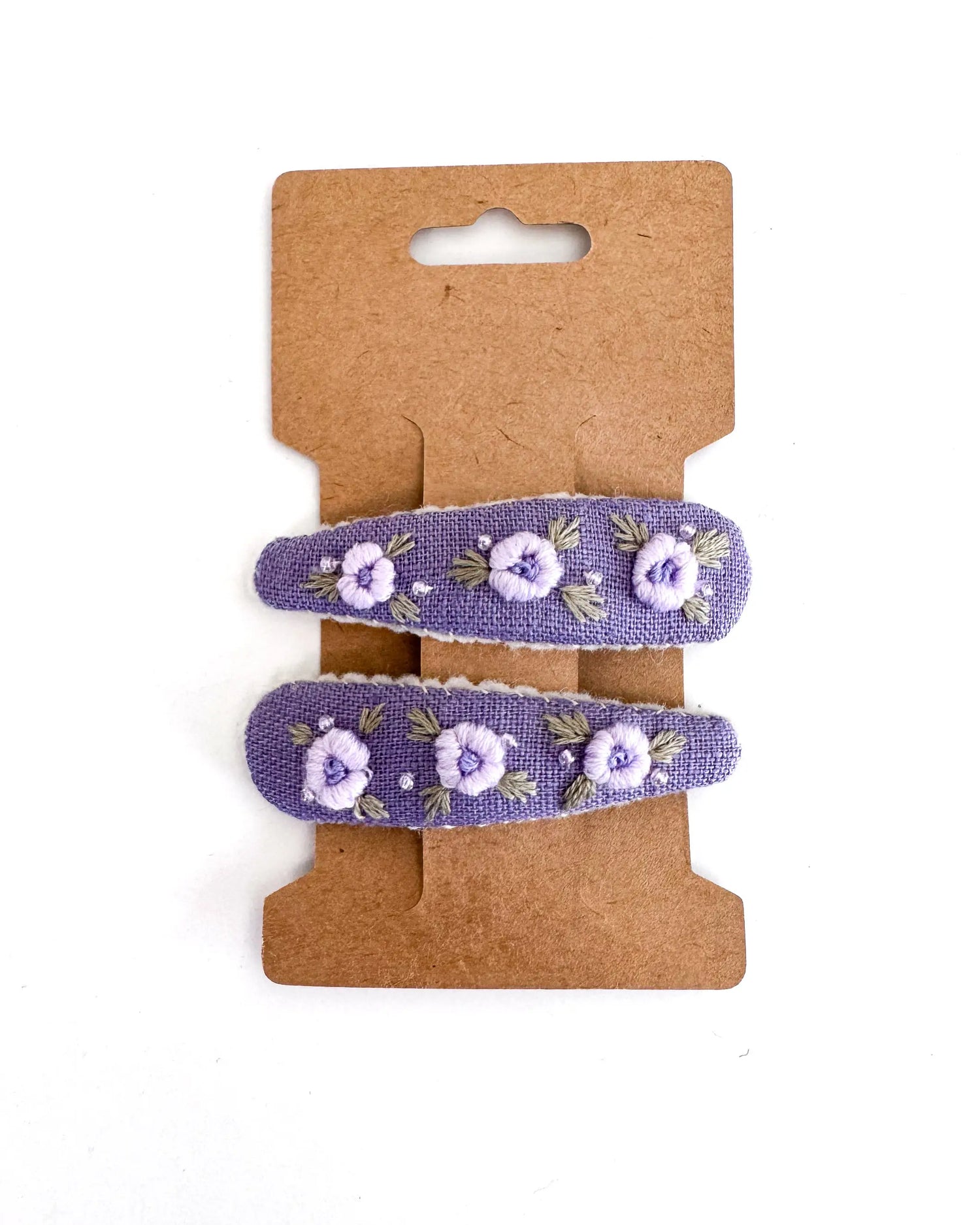 handbestickte Haarspangen 2er-Set – Lavendel "Blümchen"