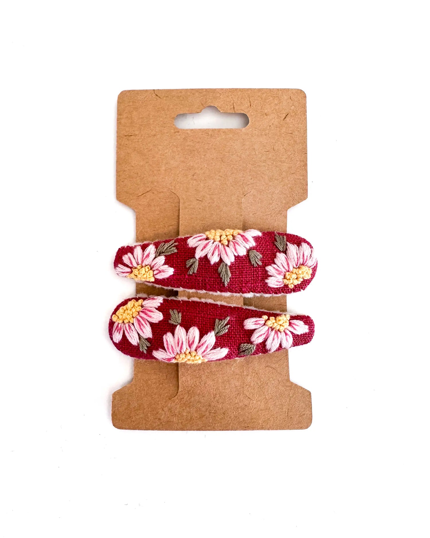 handbestickte Haarspangen 2er-Set – Himbeere "Retro Blumen"