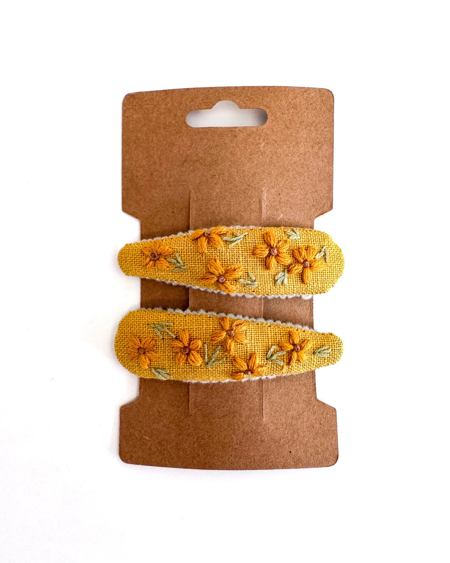 handbestickte Haarspangen 2er-Set – Senf "Blümchen"