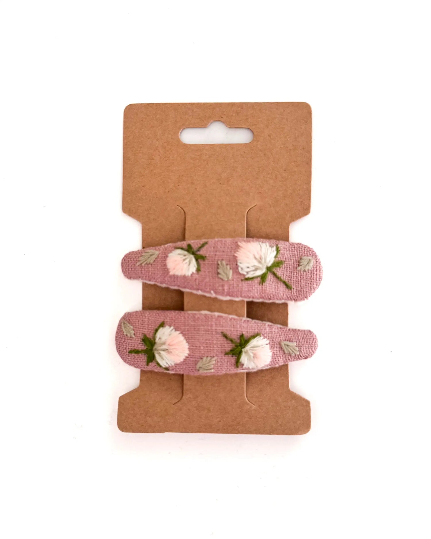 handbestickte Haarspangen 2er-Set – Altrosa "Klee"