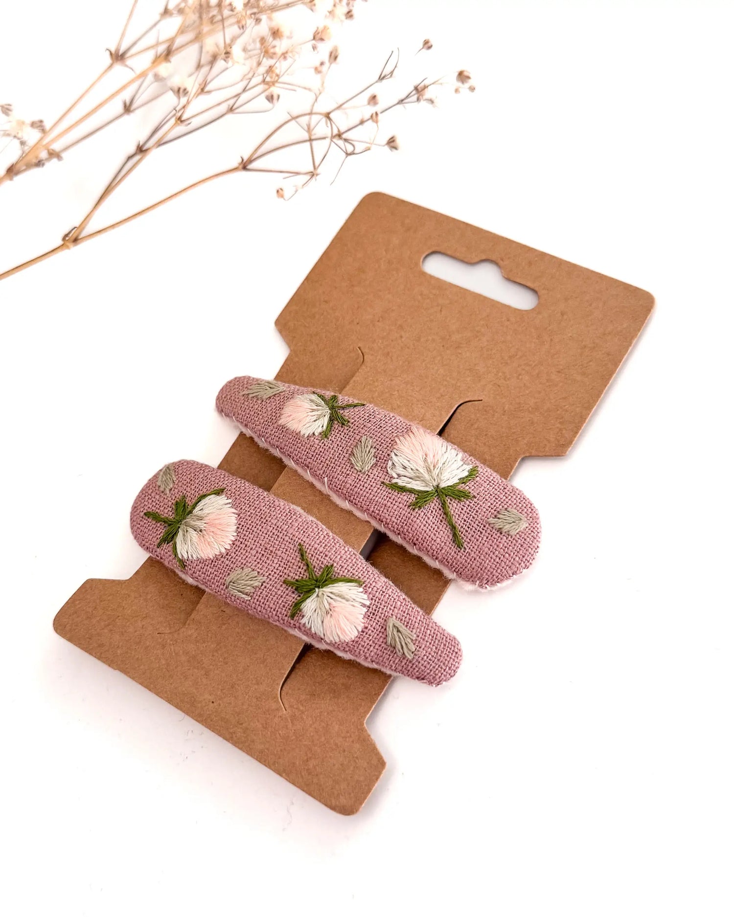 handbestickte Haarspangen 2er-Set – Altrosa "Klee"