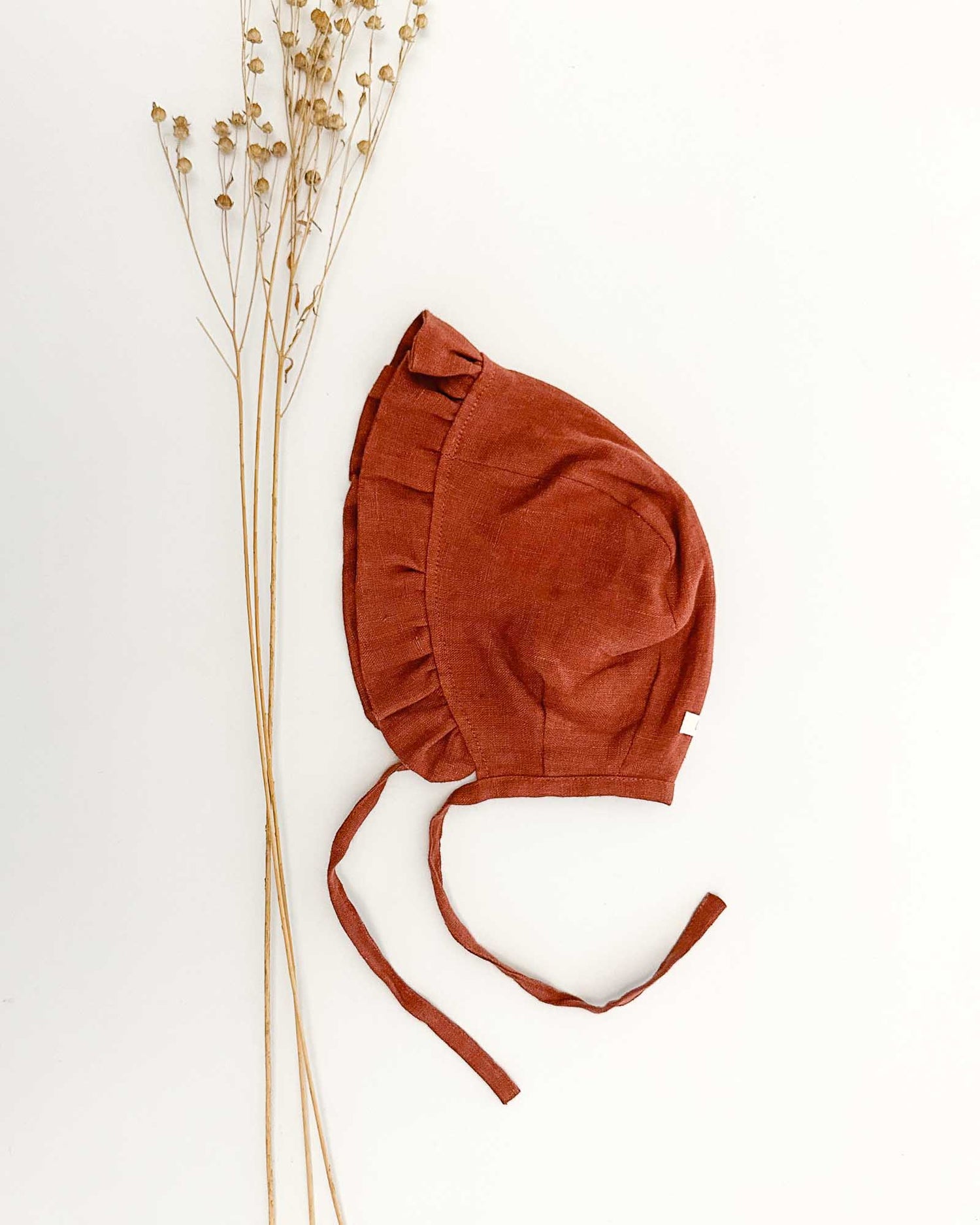 Sofortkauf: Leinen Baby Bonnet in Rost, Gr. 46-48