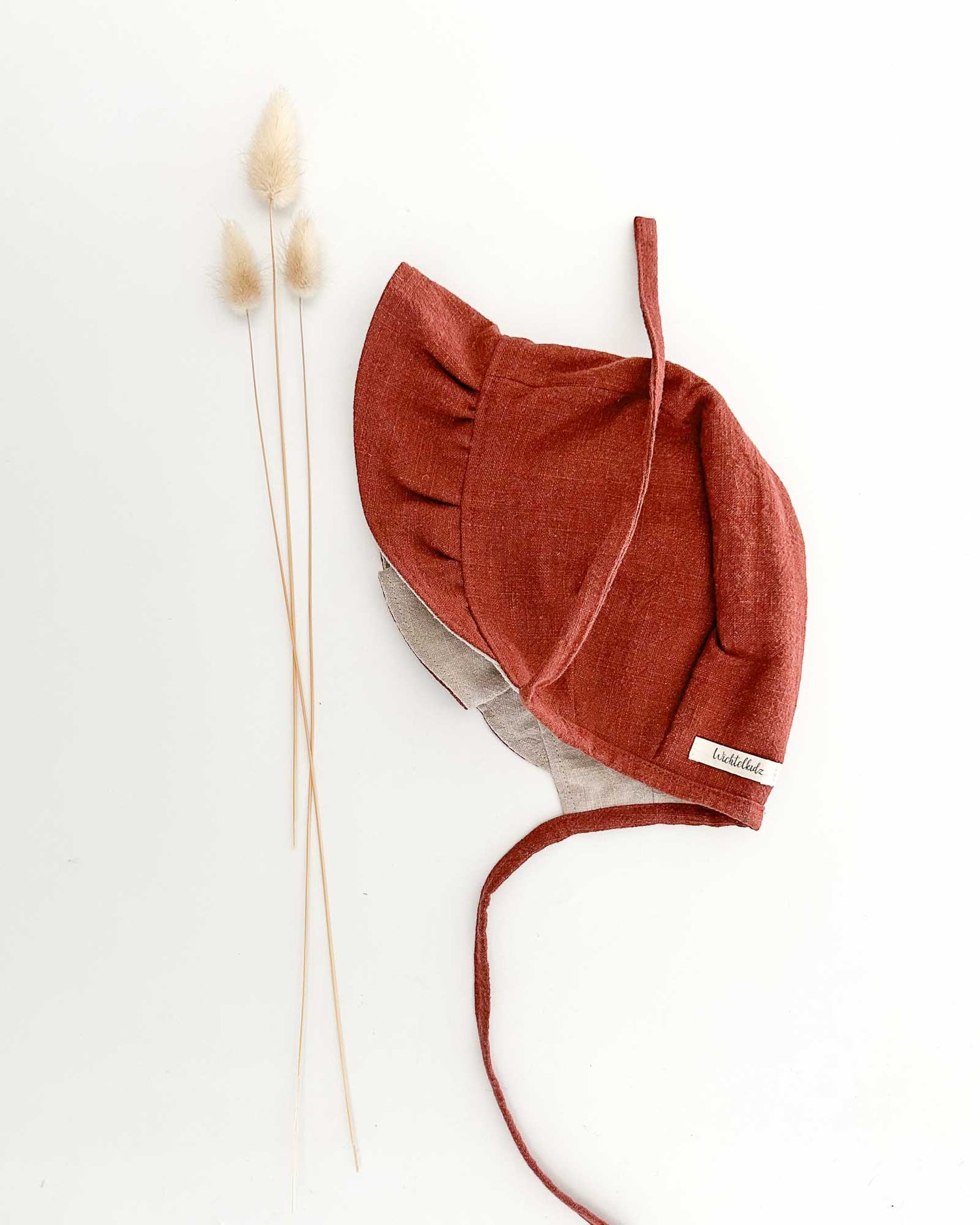 Sofortkauf: Leinen Baby Bonnet in Rost/Sand, Gr. 48-50