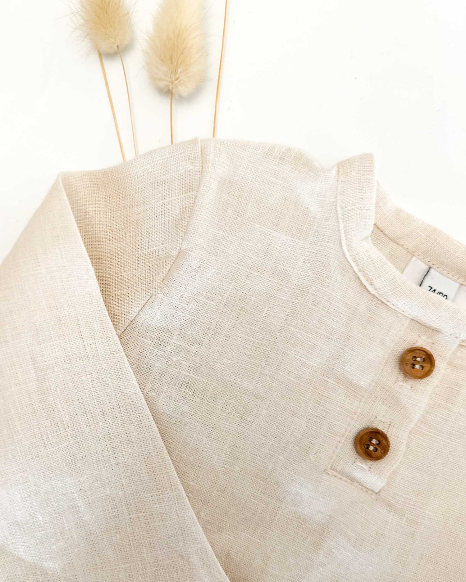 Sofortkauf: langärmliges Leinen-Shirt in Wollweiß, Gr. 62/68