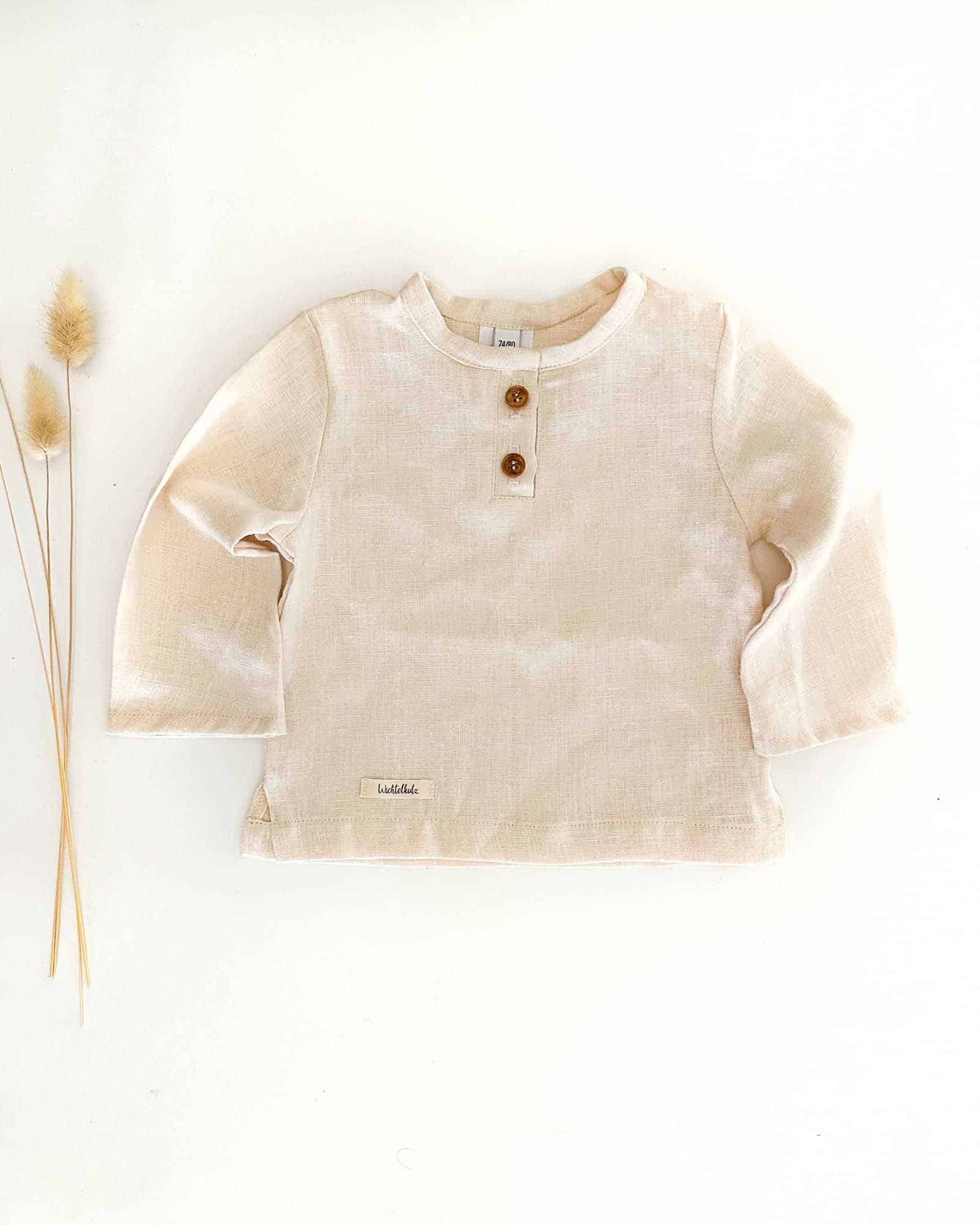 Sofortkauf: langärmliges Leinen-Shirt in Wollweiß, Gr. 62/68