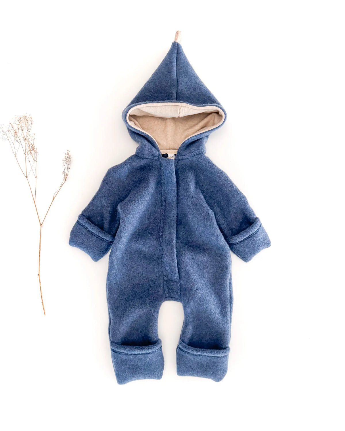 Wollfleece Overall aus merino wolle für Kinder und babys. mit praktischen umschlagbündchen in Blau
