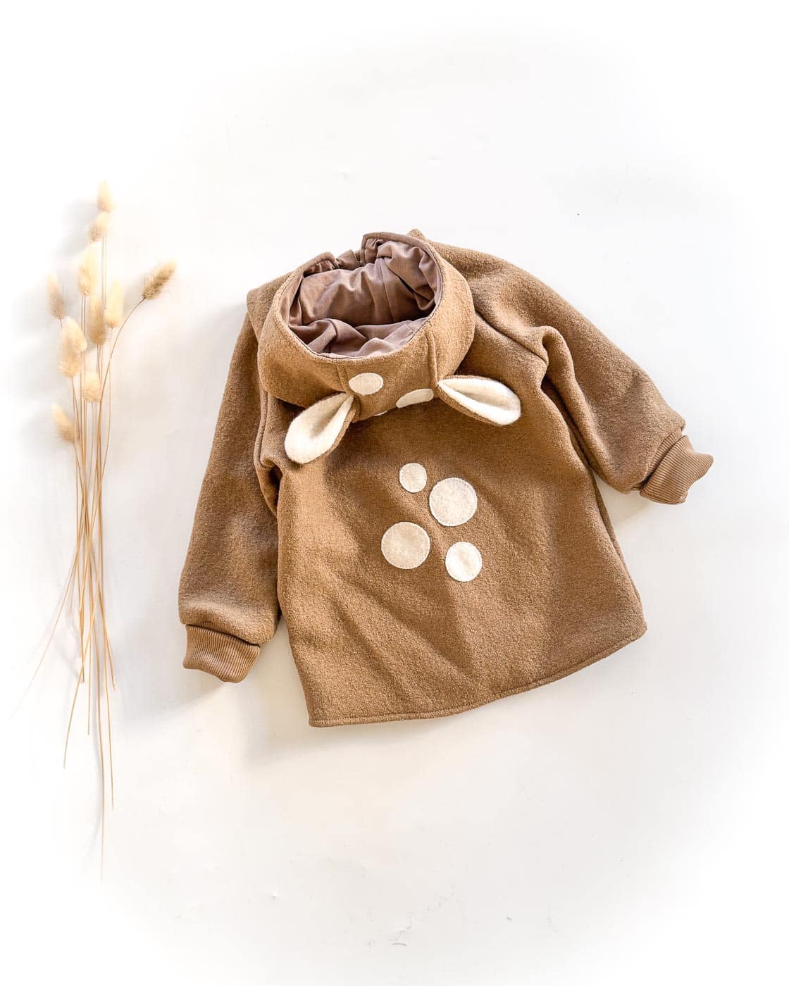 Sofortkauf: Walkjacke mit Reißverschluss mit Taschen und Reh in Camel, Gr. 92/98