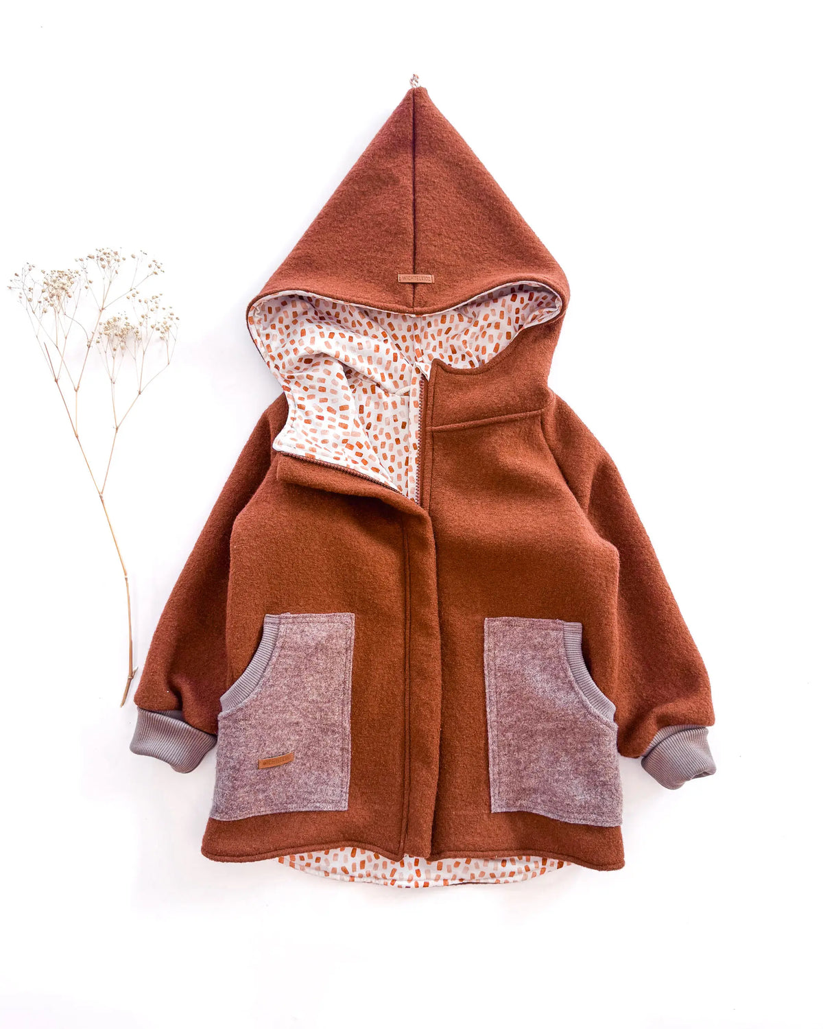 Sofortkauf: Wollwalk Jacke mit Reißverschluss in Rost/Herbstkonfetti, Gr. 116/122