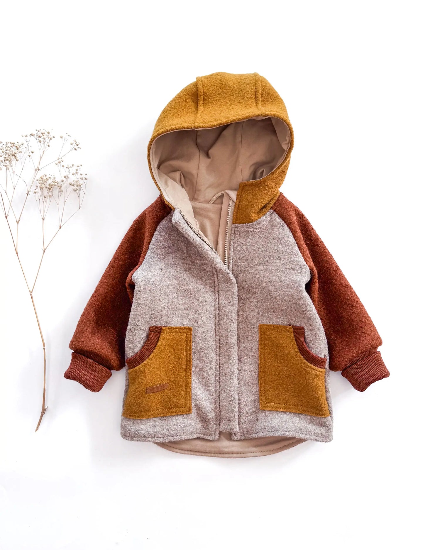 Sofortkauf: Colorblock Walkjacke in Sand Meliert/Rost/Senf, Gr. 80/86