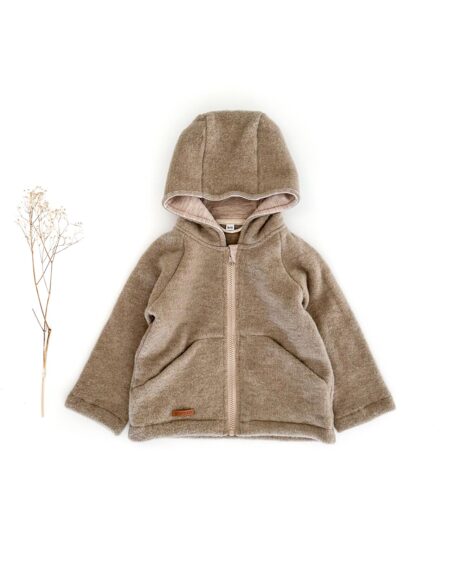 Kinder Wollfleece Jacke aus Bio Merinowolle - temperaturausgleichende Fleecejacke mit Reißverschluss in Beige