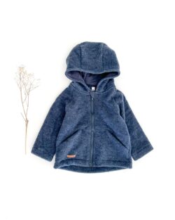 Kinder Wollfleece Jacke aus Bio Merinowolle - temperaturausgleichende Fleecejacke mit Reißverschluss in Dunkelblau / Atlantikblau