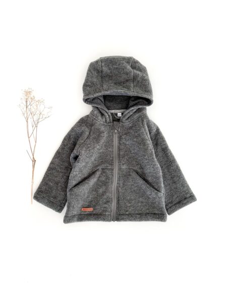 Kinder Wollfleece Jacke aus Bio Merinowolle - temperaturausgleichende Fleecejacke mit Reißverschluss in Grau / Schiefer