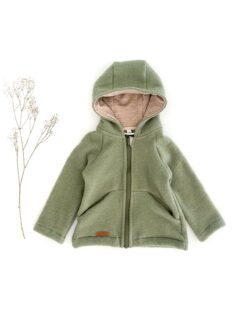 Kinder Wollfleece Jacke aus Bio Merinowolle - temperaturausgleichende Fleecejacke mit Reißverschluss in Salbei / Sage