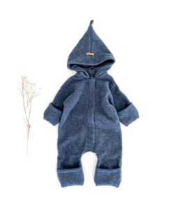 Baby Wollfleece Overall aus Bio Merinowolle - temperaturausgleichender Fleece Anzug mit Reißverschluss in Dunkelblau / Atlantikblau