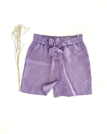 Sofortkauf: Damen Leinen Paperbag Shorts mit Schleife in Lavendel, Gr. M (38/40)