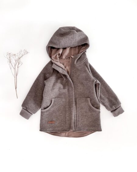 Sofortkauf: Merino-Walkjacke Taupe mit Reißverschluss und Taschen, Gr. 128/134