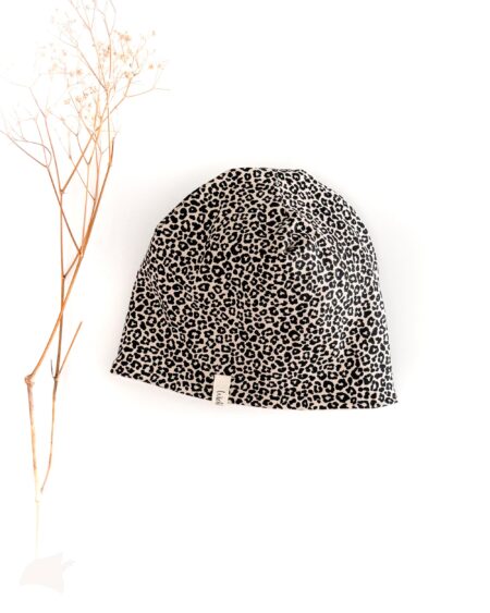 Sofortkauf: Wende-Beanie Leoprint/ Fleece Creme, Gr. 40-42